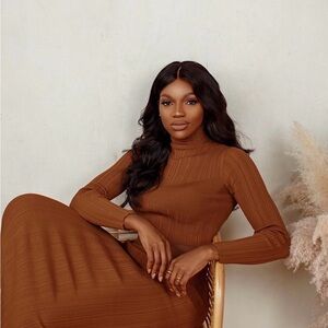 Zara Brown Knit Pencil Skirt and Top Set